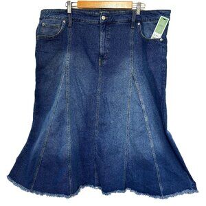 * Terra Sky Denim Dark Wash Gored Flared Midi Skirt NWT